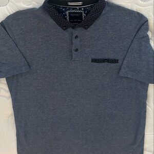 Cactus Dark Blue Polo Shirt with Patterned Collar